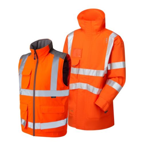 LEO A04/BW01 Clovelly -  Hi-Vis EcoViz 15K 3-in-1 Breathable Anorak and Bodywarmer